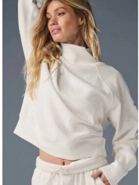 Alo Waffle Weekend Escape Mock Neck Long Sleeve in Ivory